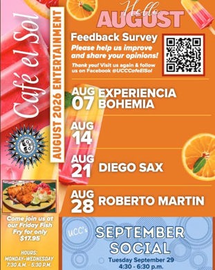 Cafe el Sol La Pena August Schedule
