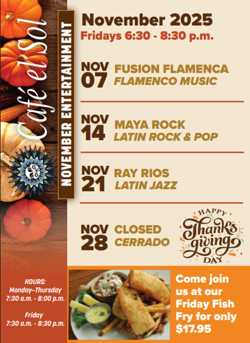 November La Pena Schedule for Fridays in November