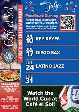 Cafe el Sol July Menu